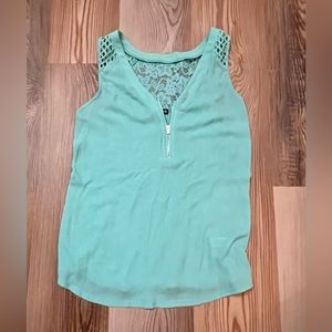 Express S Aqua Zip Front Tank with Lace Back